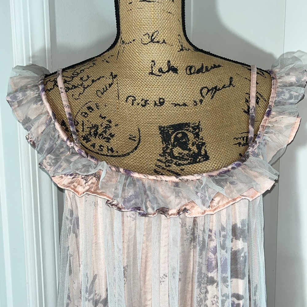 Intimately Free People Peach Floral Tulle Lace Ruffled Dress - Picture 2 of 11